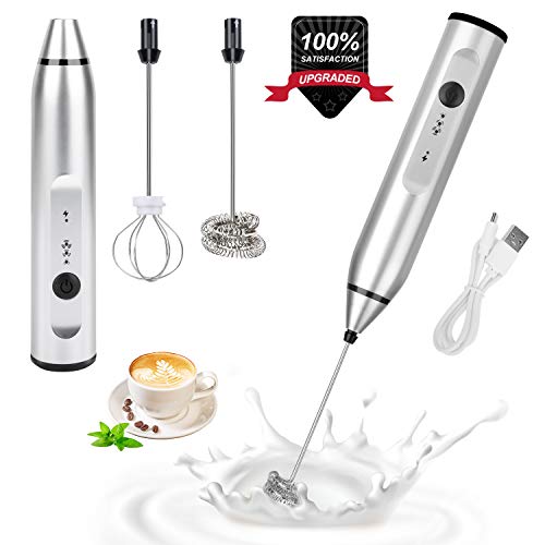 RATEL Espumador de Leche Recargable, Ajustable 3 velocidades con 1 batidor de Resorte de Acero Inoxidable, 2 Batidos de Espiral de Acero Inoxidable para café, café con Leche, Capuchino