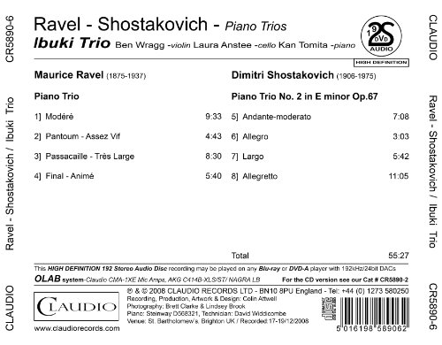 Ravel/ Shostakovich: Piano Trios (Ibuki Trio) (Claudio Records: CR5890-6) [DVD de Audio]