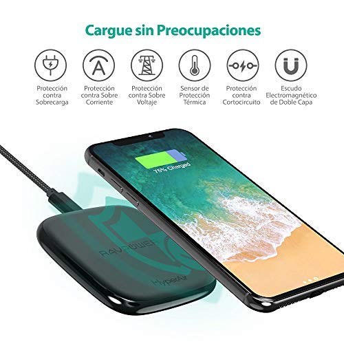 RAVPOWER Cargador Inalámbrico de 7.5W de Carga Rápida Base de Carga Inalámbrica de 10W Compatible con Galaxy S8/ S8 +/S7/ S7 Edge y Todos los Dispositivos Habilitados