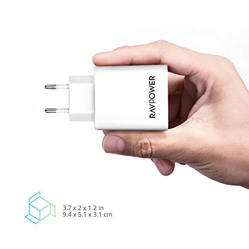 RAVPower Cargador Móvil con 3 Puertos USB (30W 5V/6A) Máxima de 2,4A Cada Puerto Compatible con iPhone 11 Pro MAX XS MAX XR X 8 Plus iPad Pro Air Mini Samsung LG Huaiwei Xiaomi Blanco
