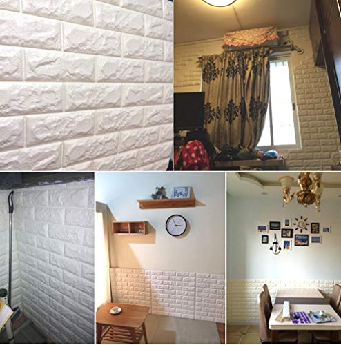 Ray-Velocity 3D Ladrillo Pegatina Pared Autoadhesivo Panel Pared Impermeable 3D DIY Wall Stickers Moderno Blanco Decorativo pare Cocina, baño, dormitorio, oficina, fondo TV 60 * 60CM