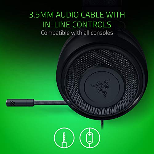 Razer Kraken Auriculares Gaming con cable para juegos multiplataforma para PC, PS4, Xbox One & Switch, Diafragma 50 mm, Cable de 3.5mm con controles de línea, Negro