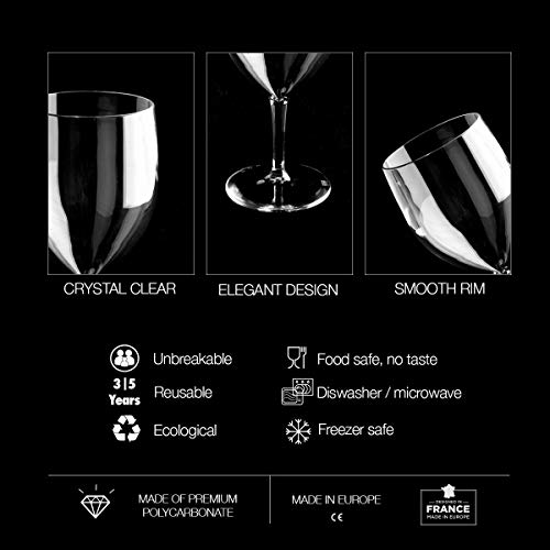 RB Copas de Vino Tinto Plástico Premium Irrompible Reutilizable 25cl, Set de 6