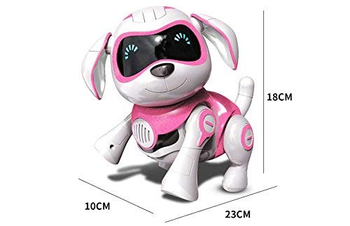 RCTecnic Perro Robot para Niños Rock Perrito de Juguete Interactivo con Emociones y Movimiento, Ladra y Juega con su Hueso, Batería Recargable y Cable USB Muy Resistente y Divertido (Rosa)