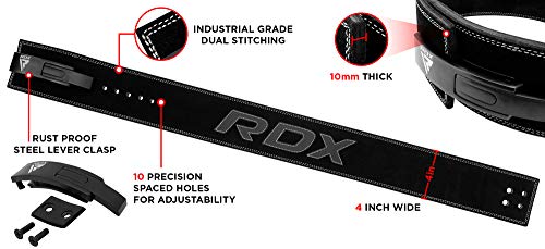 RDX Cinturon Musculacion para Power Lifting Gimnasio Entrenamiento | Aprobado por IPL y USPA |4" Lumbar Palanca Hebilla Peso Levantamiento Cinturón para Gym Fitness, Muscular Xfit Ejercicio, Deadlifts