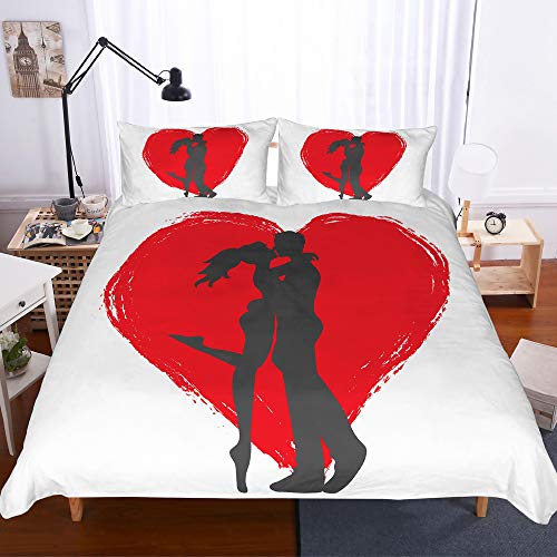 REALIN Funda Nórdica Pareja De Anime Juego De Ropa De Cama Corazones Rojos Besos A La Luz De La Luna Colcha,2/3/4PCS Fundas De Edredón Nórdico/Almohada/Sábanas,para Cama 90/135/150/180