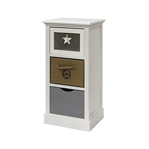 Rebecca Mobili Comóda Blanca Beige Gris, mesita de Noche Moderna con 3 cajones, Madera, para baño para Dormitorio, Idea para amueblar el hogar - Medidas: 69 x 34 x 29 cm (AxANxF) - Art. RE6124