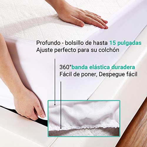 RECCI Cubrecolchón 90x190/200 - Cubre Colchón 90x190/200 Impermeable, 100% Bambú Fundas de Colchón, Protector de Colchón, Ultra Suave, Transpirable, Anti-Ácaros, Silencioso [ 90 x 190/200 cm ]