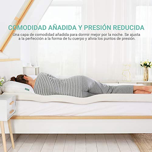 RECCI - Topper Colchón de Espuma 135x190cm, Topper Viscoelástica con Alivio de la Presión, Sobrecolchón Hipoalergénico de Bambú - Extraíble y Lavable en Lavadora, CertiPUR-EU (135 x 190 x 6cm)