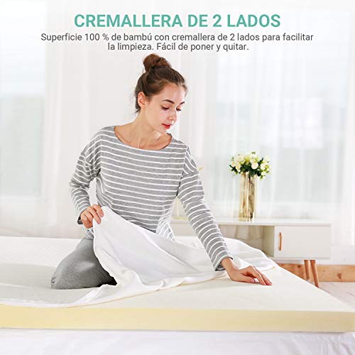RECCI - Topper Colchón de Espuma 150x190cm, Viscoelástica Topper con Alivio de la Presión, Sobrecolchón Hipoalergénico de Bambú - Extraíble y Lavable en Lavadora, CertiPUR-EU (150 x 190 x 6cm)