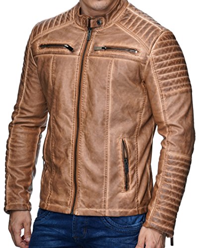 Redbridge - Chaqueta de entretiempo para hombre, piel auténtica, piel sintética, algodón, con zonas acolchadas Piel sintética Camel. XL