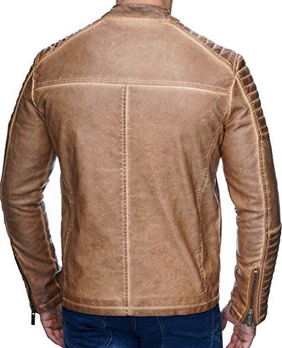 Redbridge - Chaqueta de entretiempo para hombre, piel auténtica, piel sintética, algodón, con zonas acolchadas Piel sintética Camel. XL