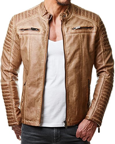 Redbridge - Chaqueta de entretiempo para hombre, piel auténtica, piel sintética, algodón, con zonas acolchadas Piel sintética Camel. XL