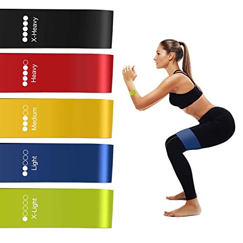 Redmoo Banda de Ejercicios, Conjunto de 5 Bandas de Gimnasia Theraband Bandas de Ejercicios Bandas de Resistencia con 5 Puntos Fuertes X-Light, Light, Medium, Heavy, X-Heavy, Yoga, Pilates