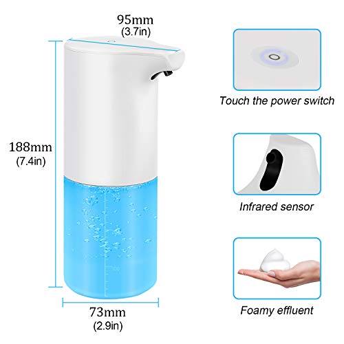 Redmoo Dispensador automático de jabón, Dispensador automático de jabón con Sensor Dispensador de jabón en Espuma con Sensor de Infrarrojos 350ml Dispensador de para cocinas, baños, aseos