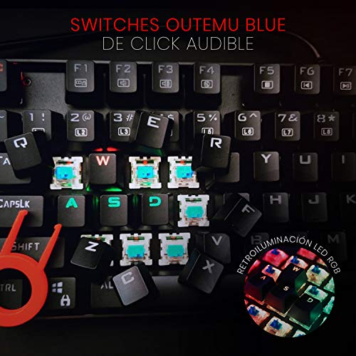 Redragon K551RGB MITRA Teclado Mecánico Gaming, RGB, Reforzado, Switches Outemu Blue, Distribución Española - Color Negro - PC Windows compatible
