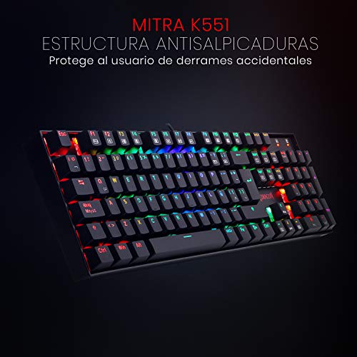 Redragon K551RGB MITRA Teclado Mecánico Gaming, RGB, Reforzado, Switches Outemu Blue, Distribución Española - Color Negro - PC Windows compatible