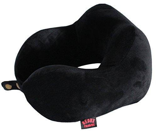 REDUX TRAVEL - Almohada de Viaje Cervical de Espuma de Memoria viscoelástica - Kit con Antifaz + Tapones para Dormir - Ideal para Viajes en avión y Coche
