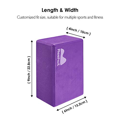 REEHUT Bloques de Yoga (1pc o 2pcs) - Bloque de Espuma EVA de Alta Densidad para Apoyar y Profundizar Las Poses, Mejorar la Fuerza y Ayudar en el Equilibrio y la Flexibilidad (Morado,2pc)