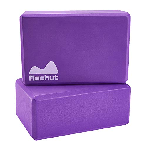 REEHUT Bloques de Yoga (1pc o 2pcs) - Bloque de Espuma EVA de Alta Densidad para Apoyar y Profundizar Las Poses, Mejorar la Fuerza y Ayudar en el Equilibrio y la Flexibilidad (Morado,2pc)