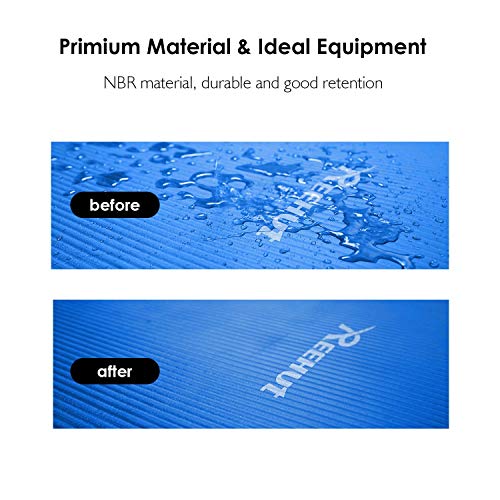 REEHUT Colchoneta de Yoga de NBR de Alta Densidad y Extra Gruesa de 12mm Diseñada para Pilates, Fitness y Entrenamiento - con Correa de Hombro 180cm x 61cm（Azul）