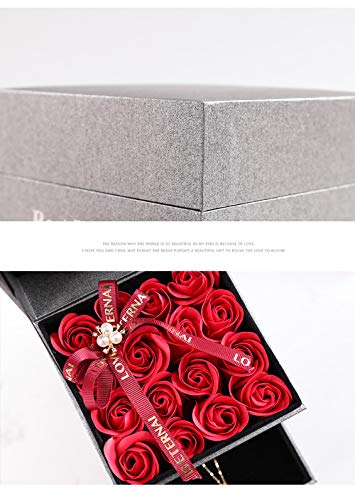 Regalo de navidad Caja de regalo de flor de jabón de cajón 16 rosas Collar joyero regalo de san valentín