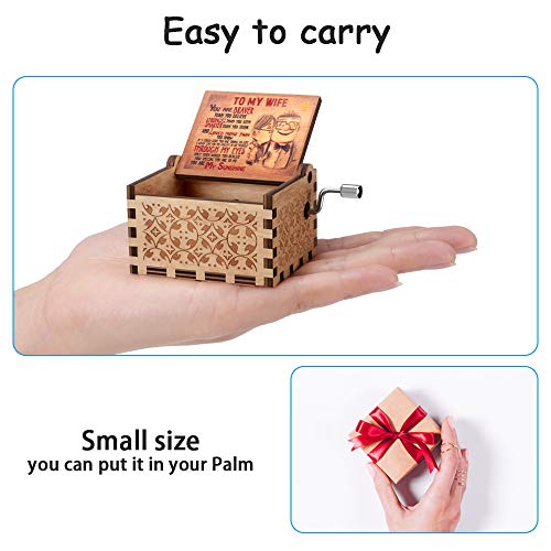 Regalo para la Esposa Del Esposo, Regalo Especial la Esposa Mujer Caja de Música Manivela Vintage Grabada la Querida Novia Cumpleaños San Valentín Navidad Regalo de Aniversario de Boda Eres Mi Sol