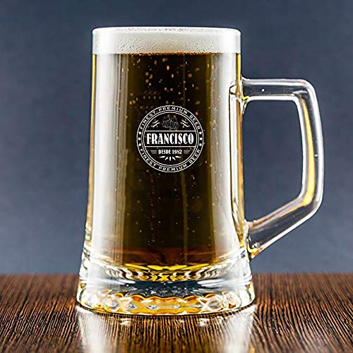 Regalo Personalizado: Jarra de Cerveza grabada con un Sello de autenticidad con su Nombre y año de Nacimiento