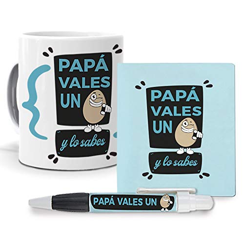Regalos Dia del Padre - Taza, libreta Mini y boli Papa Vales un Huevo