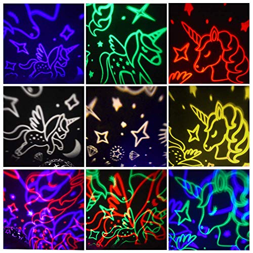Regalos Niña 1-12 años,Lámpara de proyector de unicornio y estrella, forma de globo, luz nocturna giratoria, regalo de guardería, regalo para niños con 3 tatuajes temporales de unicornio