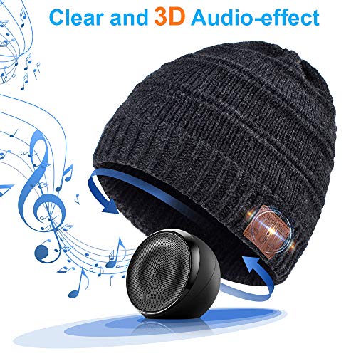 Regalos Originales para Hombre Gorro Bluetooth - Regalos para Hombre/ Mujer/ Amigo/ Padres/ Niñas/ Novio/ Novia, Bluetooth Gorro Musica Invierno con Altavoces Estéreo y Micrófono, Ultra Suave Lavable