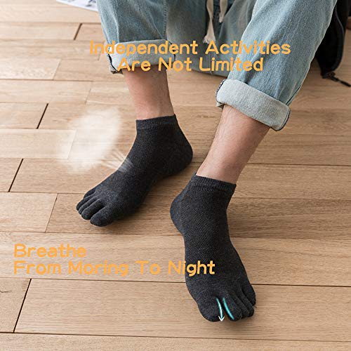 REKYO 5 Pares Hombres Toe Calcetines Cinco Dedos Calcetines De Algodón Suave Y Transpirable Bajo Corte Calcetines Para Hombres (Negro)