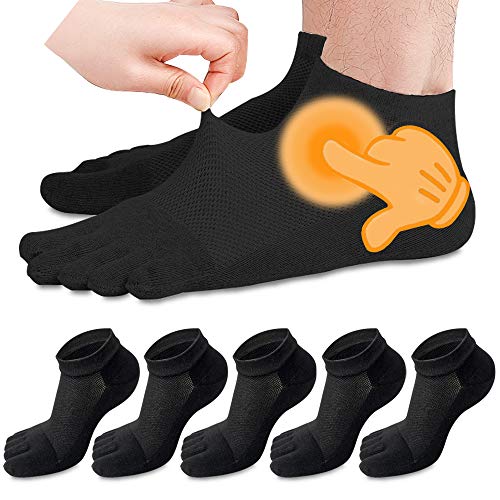 REKYO 5 Pares Hombres Toe Calcetines Cinco Dedos Calcetines De Algodón Suave Y Transpirable Bajo Corte Calcetines Para Hombres (Negro)