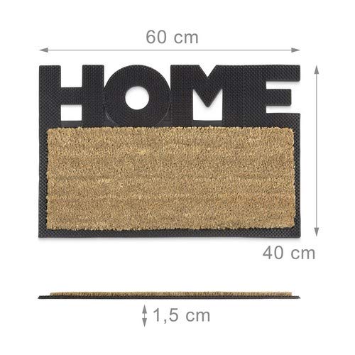 Relaxdays – Felpudo Hello para la Entrada del hogar, 1.5 x 40 x 60 cm, Fibra de Coco y PVC, Antideslizante, Color Natural