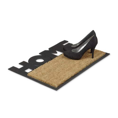 Relaxdays – Felpudo Hello para la Entrada del hogar, 1.5 x 40 x 60 cm, Fibra de Coco y PVC, Antideslizante, Color Natural
