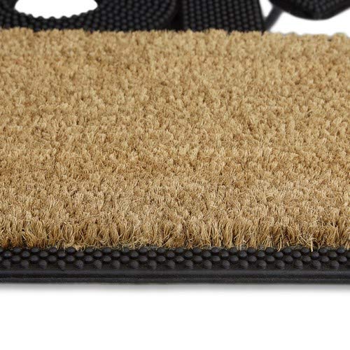 Relaxdays – Felpudo Hello para la Entrada del hogar, 1.5 x 40 x 60 cm, Fibra de Coco y PVC, Antideslizante, Color Natural