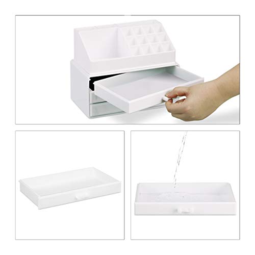 Relaxdays Organizador Maquillaje Pequeño, Blanco, 14x23.5x19 cm