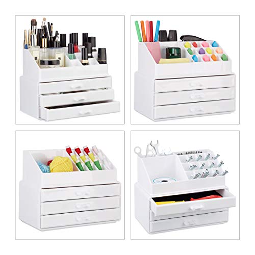 Relaxdays Organizador Maquillaje Pequeño, Blanco, 14x23.5x19 cm
