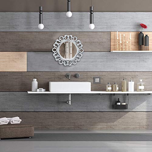 Relaxdays, Plata Espejo Redondo de Pared, Decoración de Pasillo o salón, con Marco, ∅ 50 cm, PP, Vidrio, cartón, 50 x 50 x 3 cm, 10025533_55