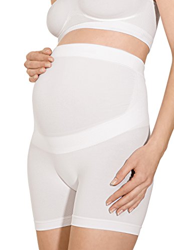 RelaxMaternity 5120 (Blanco, S) Pantalon Corto de Algodon premamámoldeador con Faja de Soporte Abdominal para Embarazadas