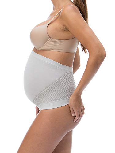 RelaxMaternity 5400 (Blanco/Silver, XL) Banda Faja premamá con Hilo de Plata para Soporte Abdominal Durante el Embarazo