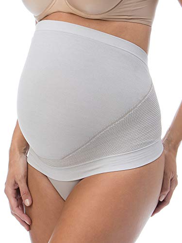 RelaxMaternity 5400 (Blanco/Silver, XL) Banda Faja premamá con Hilo de Plata para Soporte Abdominal Durante el Embarazo