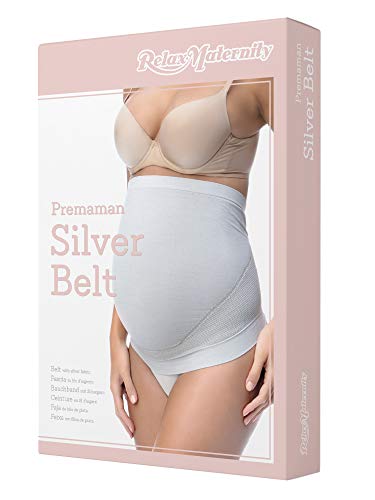RelaxMaternity 5400 (Blanco/Silver, XL) Banda Faja premamá con Hilo de Plata para Soporte Abdominal Durante el Embarazo