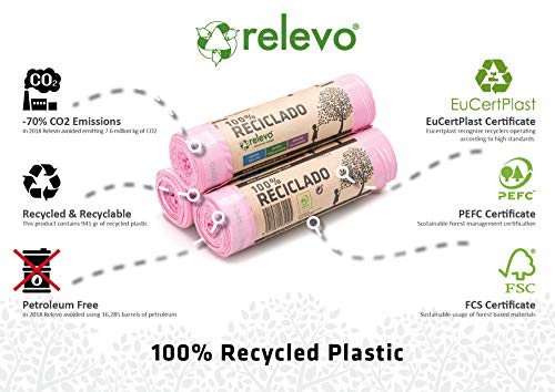 Relevo 100% Reciclado Bolsas Basura Perfumadas, extra resistentes 30 L, 45 bolsas