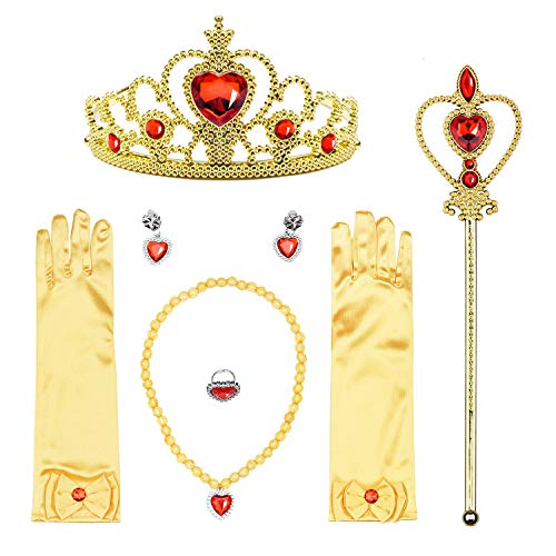 ReliBeauty Disfraz de Princesa sin Espalda con Cintura elástica niñas,con Accesorios (4-5，110)