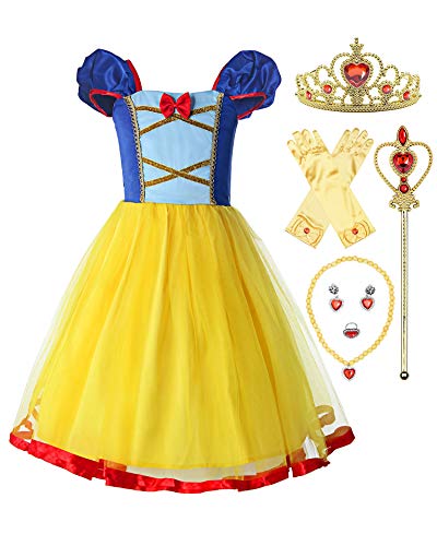 ReliBeauty Disfraz de Princesa sin Espalda con Cintura elástica niñas,con Accesorios (4-5，110)