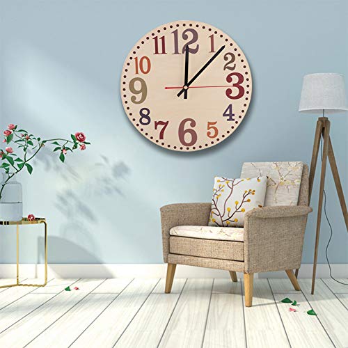 Reloj analógico de Pared Redonda de Madera Redonda de números Famosos de la Vendimia para la decoración de la Oficina en casa(re)