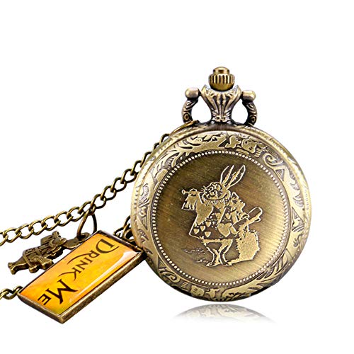 Reloj de bolsillo para hombre, romántico reloj de bolsillo de bronce Alicia en el País de las Maravillas, regalo para hombres regalo de Navidad