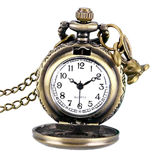 Reloj de bolsillo pequeño de Alicia en el País de las Maravillas con collar de cuarzo y etiqueta para colgar, regalo para hombres