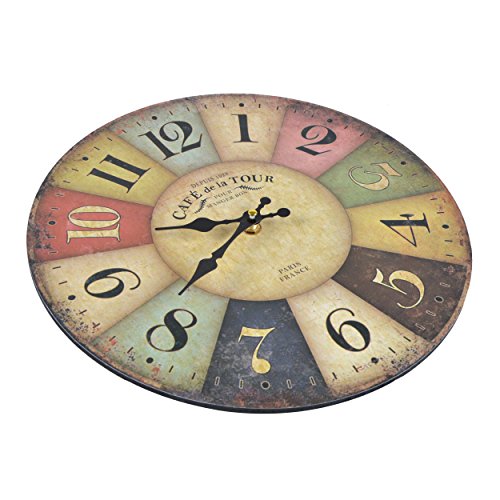 Reloj de cocina de madera con un gran reloj de MDF, reloj retro diseño tendencia Shabby Chic con movimiento silencioso cuarzo, diámetro: 32 cm